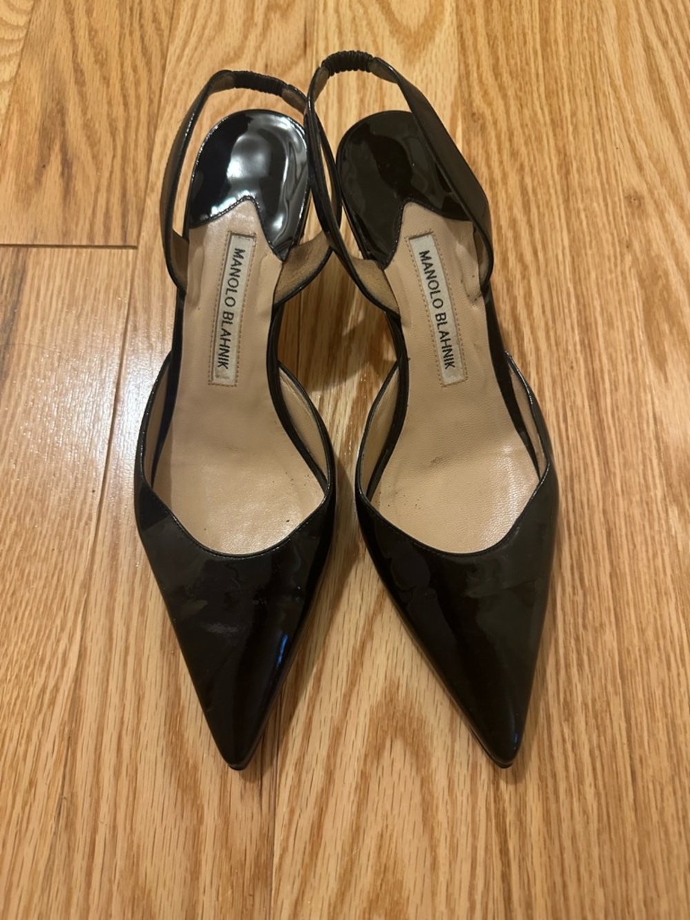Manolo Blahnik Black Patent Leather Pointed Slingback Pumps